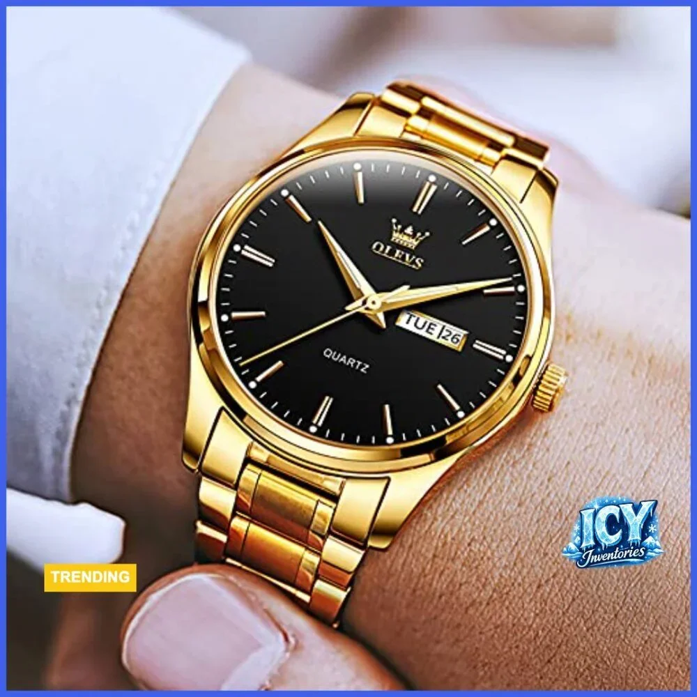 Stainless Steel Analog Quartz Watch with Luminous Hands Day Date Display